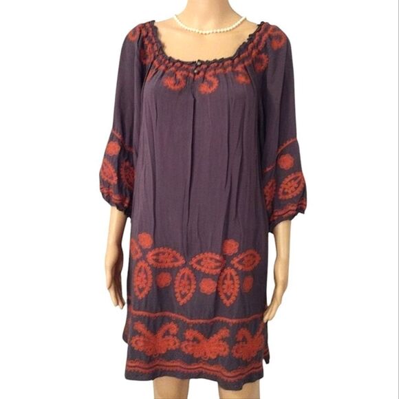 Ivy Jane Women's Size Medium Orange Embroidered Gray Tunic or Mini Dress - Picture 1 of 12